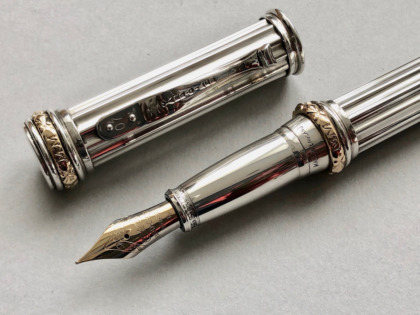 Yard-o-Led Millennium 052 Limited Edition Sterling Silver Fountain Pen With  solid 18k Gold Cap And Barrel Rings | Medium Nib
